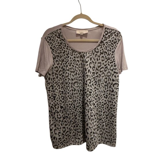 LOFT Women's Leopard Print Short Sleeve Scoop Neck T Shirt Size Large Artsy - Picture 5 of 9